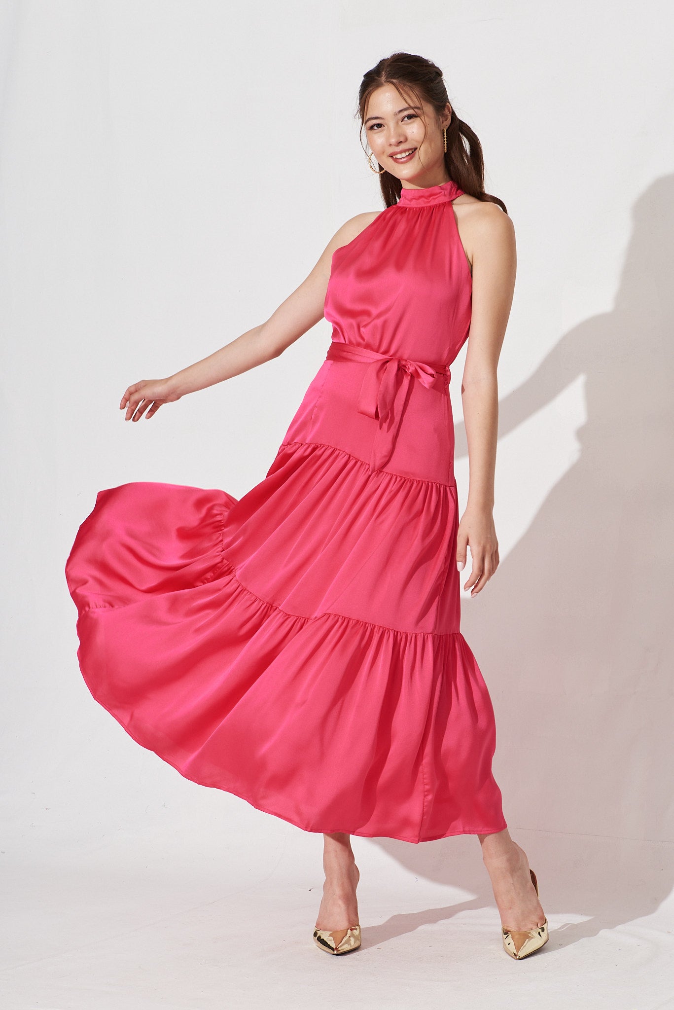 Bergamo Maxi Dress In Pink Satin - full length