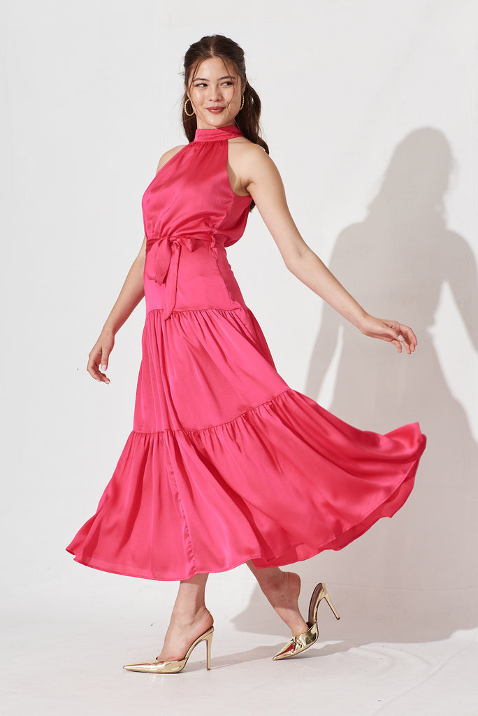Bergamo Maxi Dress In Pink Satin - side