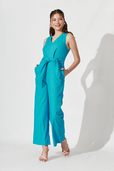 Pomezia Jumpsuit In Blue Linen – St Frock