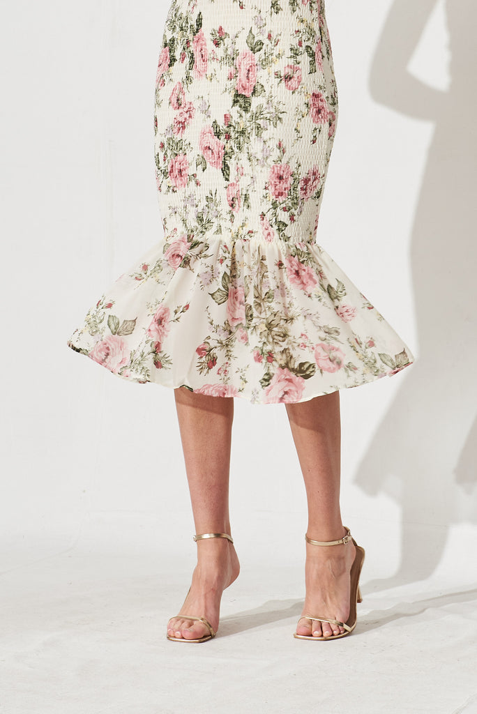 Trueline Dress In White And Pink Floral Chiffon - detail