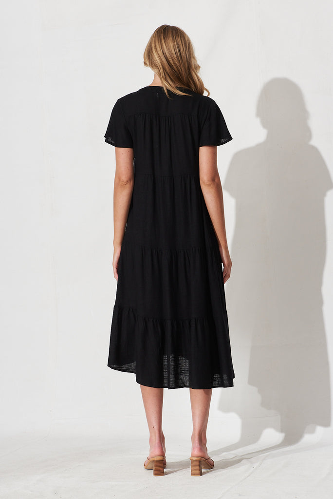 Marvela Midi Shirt Dress In Black Linen Blend - back