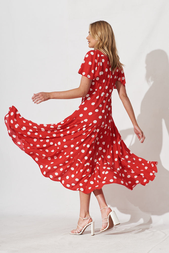 Violet Maxi Dress In Red With White Spot - side