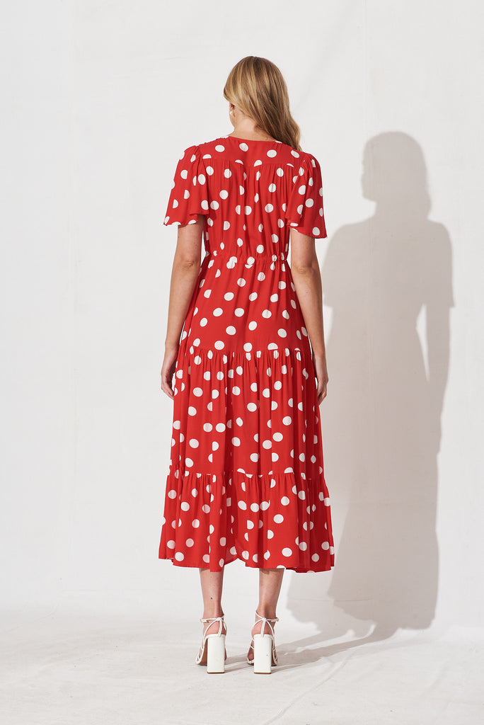 Violet Maxi Dress In Red With White Spot - back