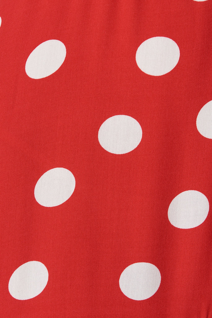 Violet Maxi Dress In Red With White Spot - fabric