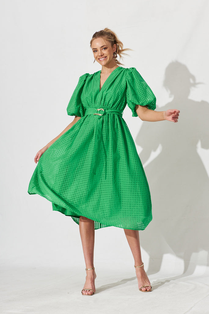 Partie Midi Dress In Green Organza - full length