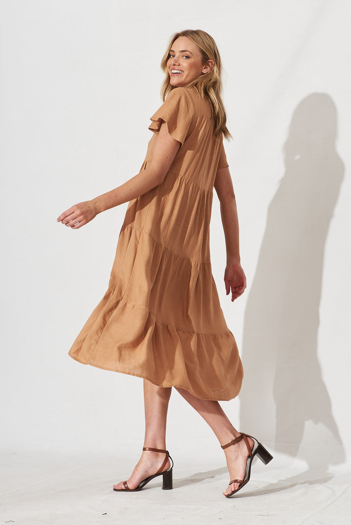Marvela Midi Shirt Dress In Tan Linen Blend - side