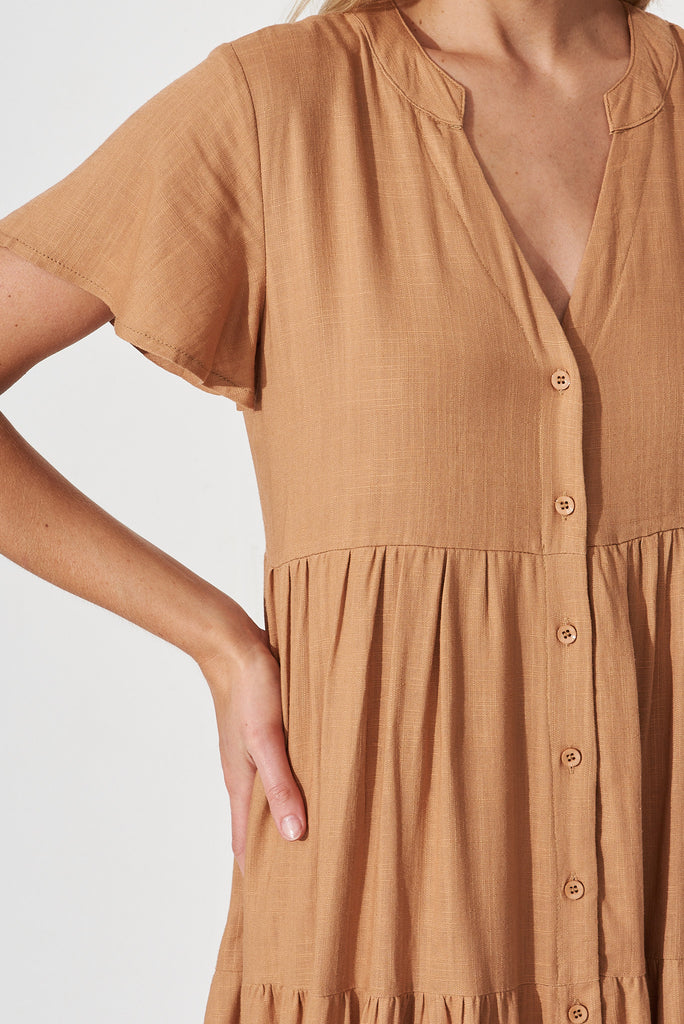 Marvela Midi Shirt Dress In Tan Linen Blend - detail