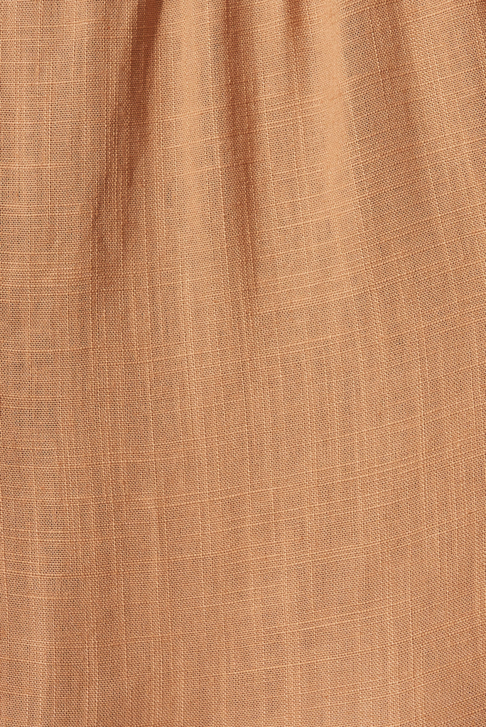 Marvela Midi Shirt Dress In Tan Linen Blend - fabric