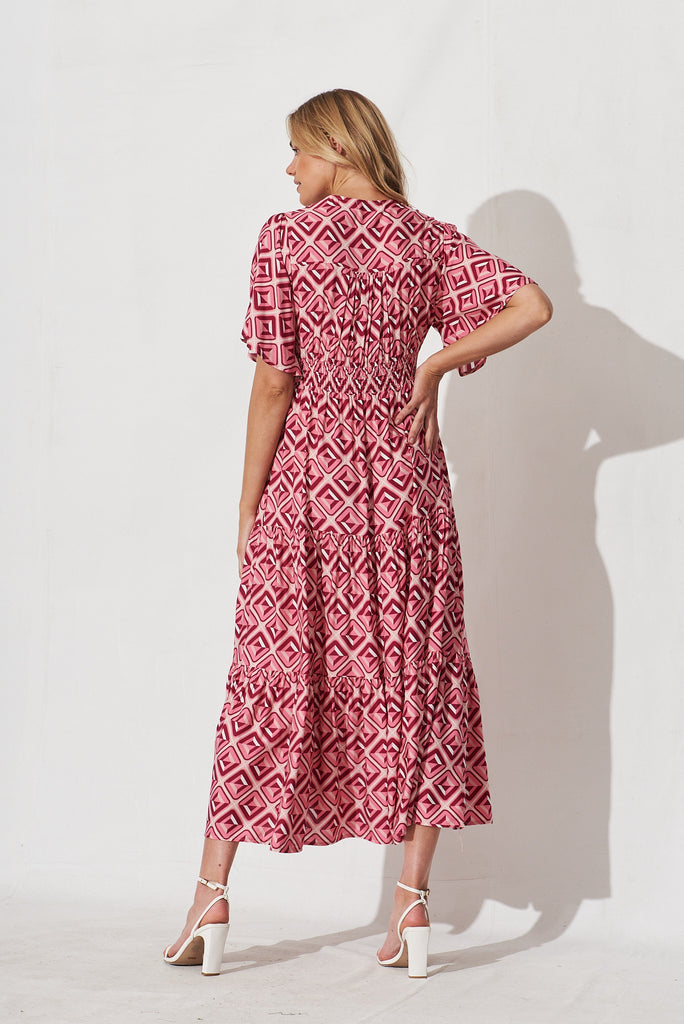 Caitlyn Maxi Dress In Pink Geometric Print - back