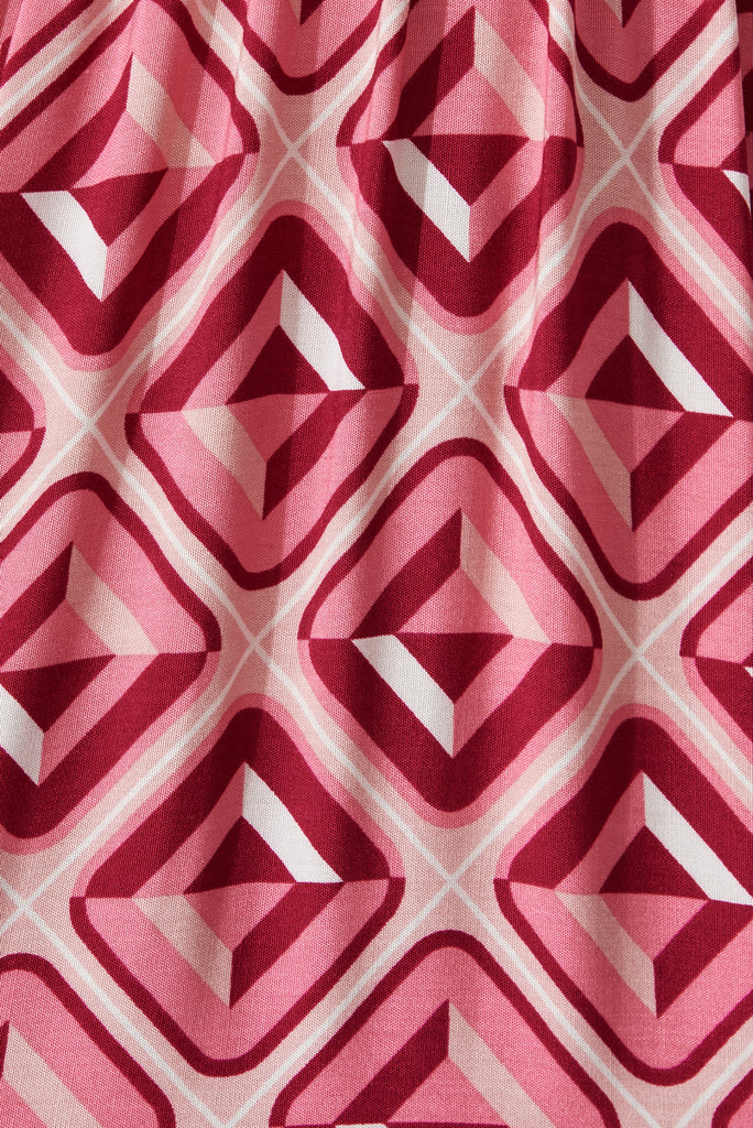 Caitlyn Maxi Dress In Pink Geometric Print - fabric