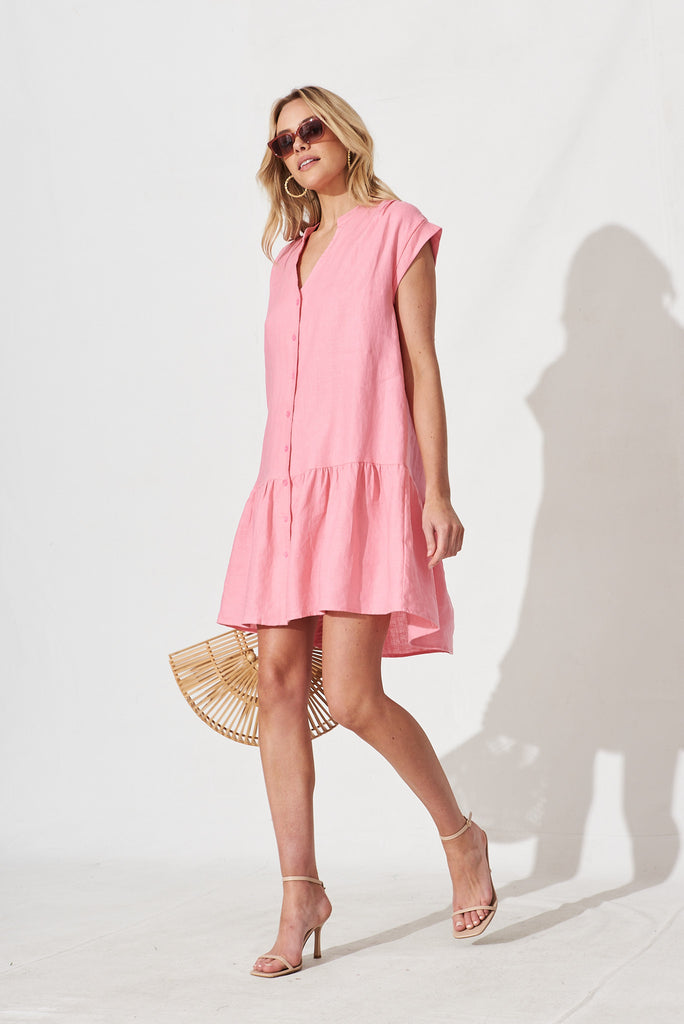 Aletia Dress In Pink Linen - full length