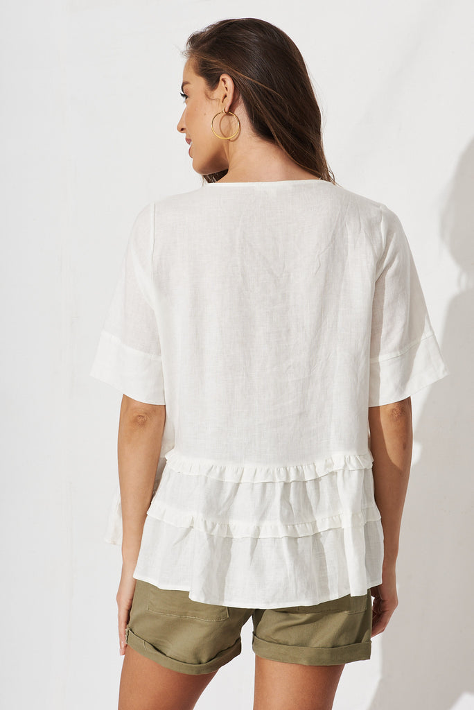 Hagia Top In White Linen - back