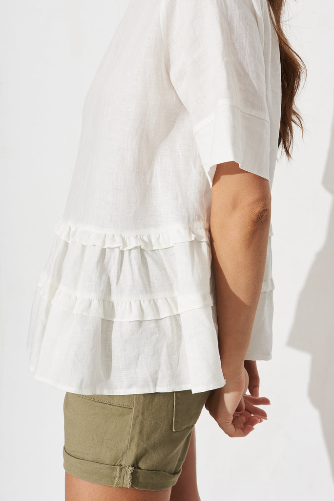 Hagia Top In White Linen - detail