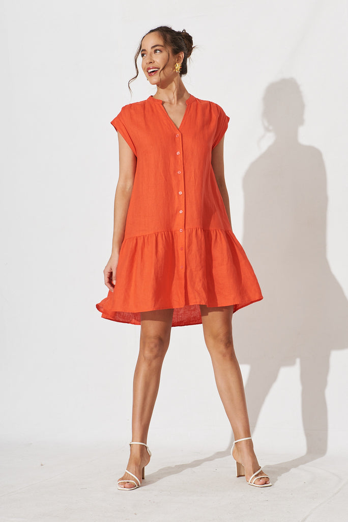 Aletia Dress In Tangerine Linen - full length
