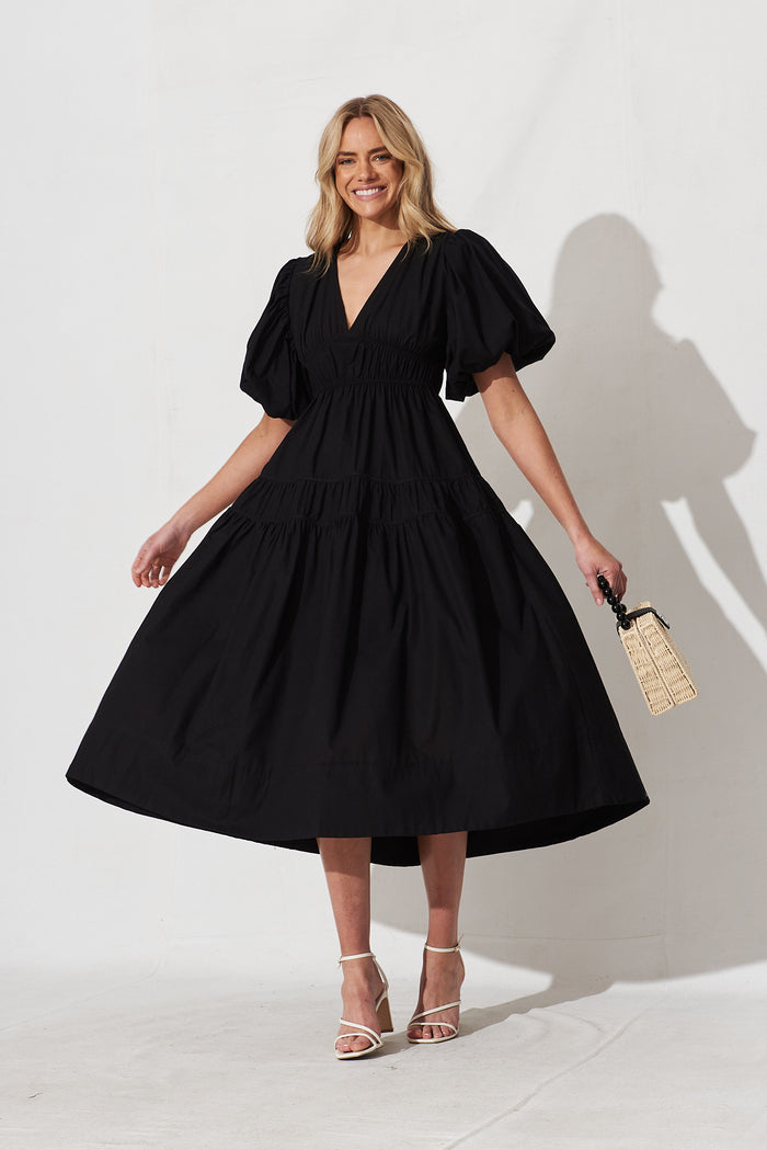 Amalie Midi Dress In Black Cotton St Frock Amalie Midi Dress In Black Cotton St Frock