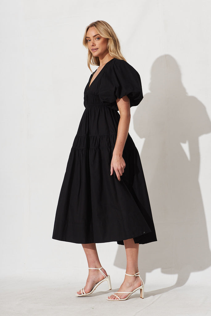 Amalie Midi Dress In Black Cotton - side