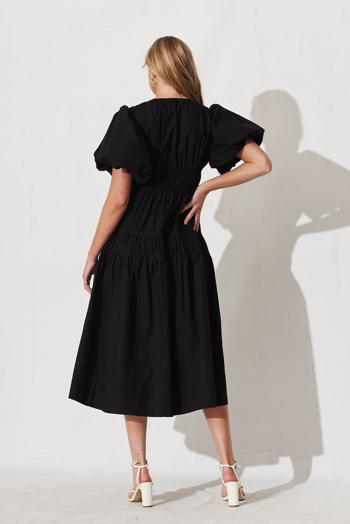 Amalie Midi Dress In Black Cotton - back