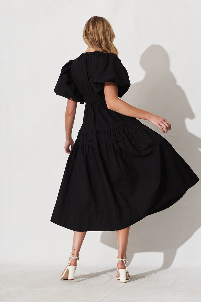 Amalie Midi Dress In Black Cotton - back