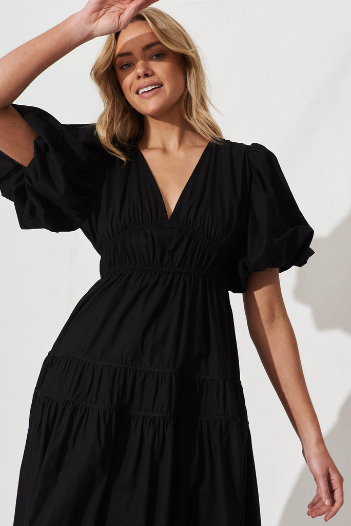 Amalie Midi Dress In Black Cotton - detail