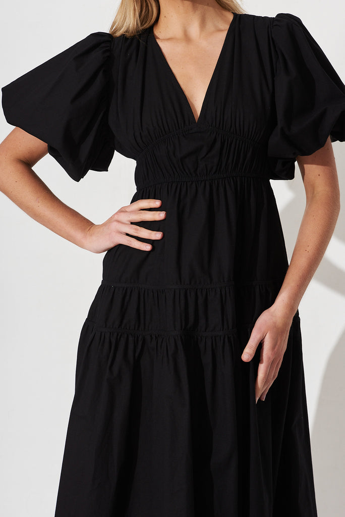 Amalie Midi Dress In Black Cotton - detail