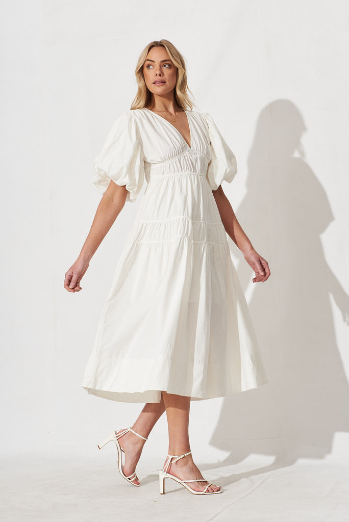 Amalie Midi Dress In White Cotton - side