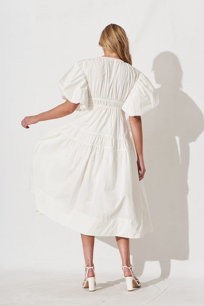 Amalie Midi Dress In White Cotton - back