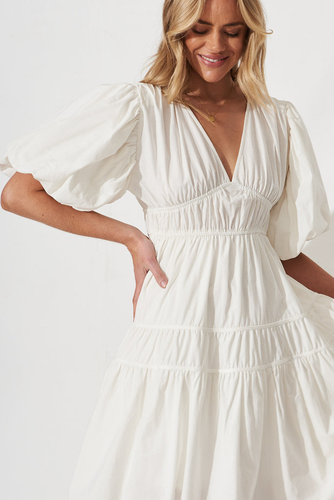 Amalie Midi Dress In White Cotton - front