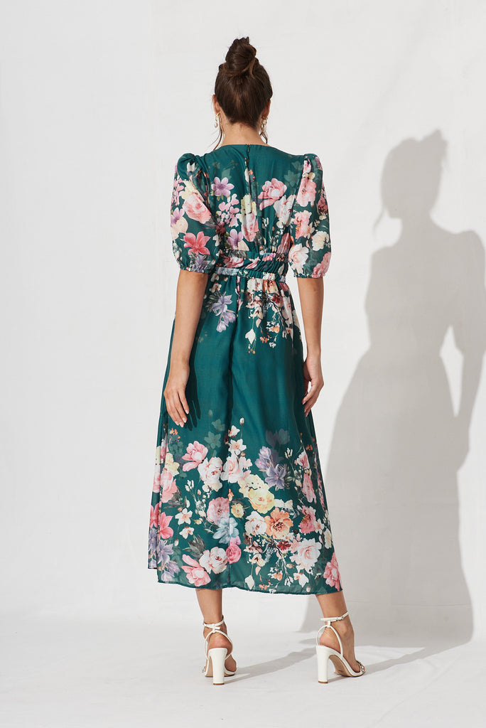 Camille Maxi Dress In Teal With Orange Floral - back