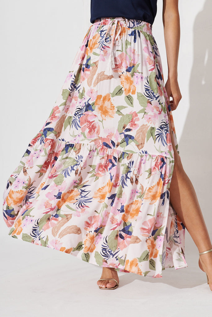 Bilboa Maxi Skirt In Pink With Multi Floral - detail