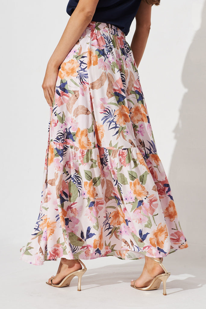 Bilboa Maxi Skirt In Pink With Multi Floral - back