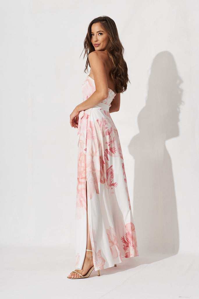 Night Visions Maxi Dress In White With Blush Floral - side
