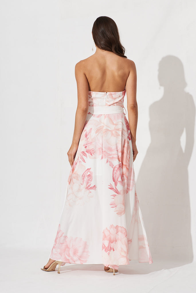 Night Visions Maxi Dress In White With Blush Floral - back