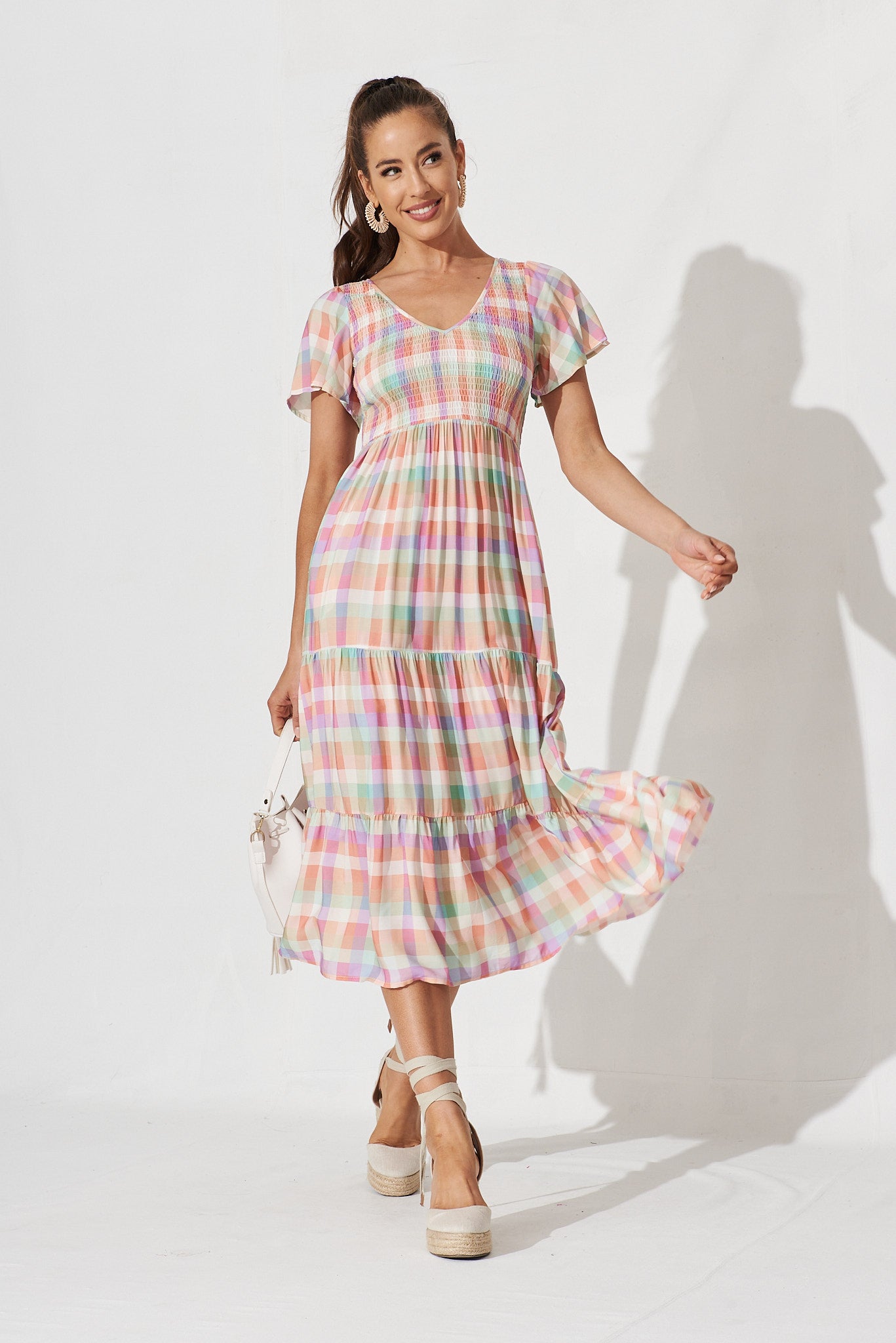gingham midi dress australia Mimi Green Gingham Midi Dress