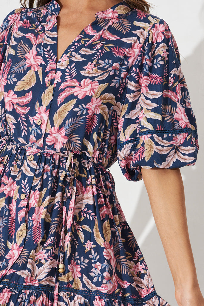 Jaydee Dress In Navy With Blush Floral - detail