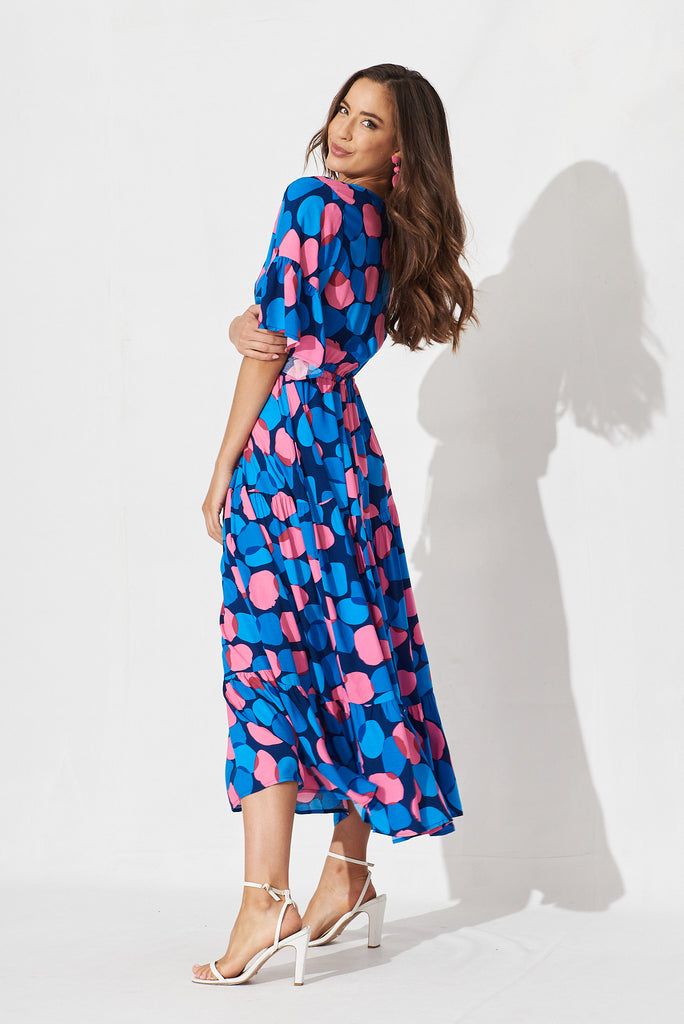 Brylee Maxi Dress In Navy With Blue Spot - side