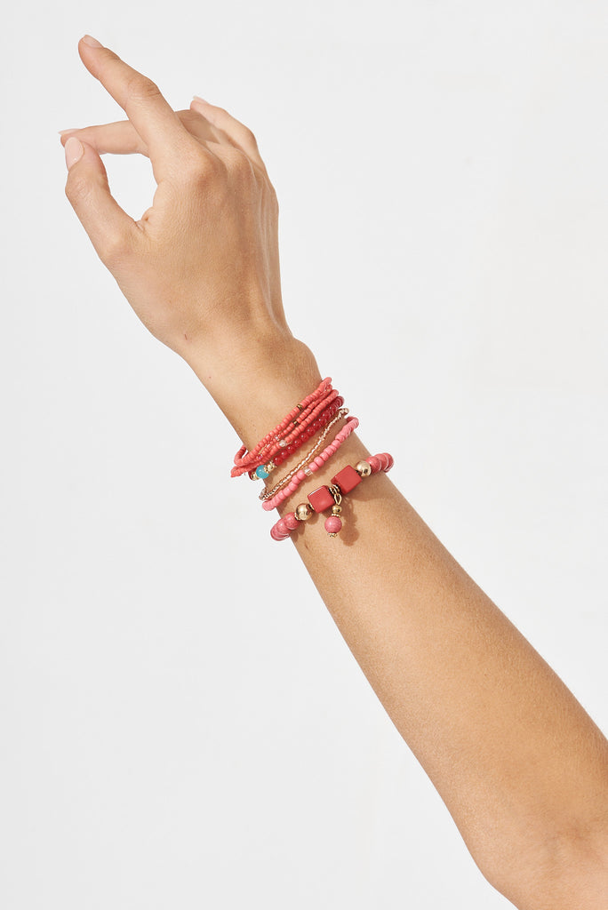August + Delilah Heather Stacked Bracelet In Hot Pink - front