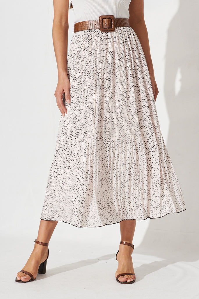 Brieanna Maxi Skirt In Cream With Black Spot Chiffon - front