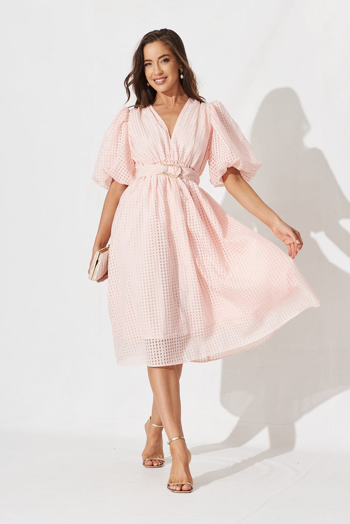 Partie Midi Dress In Pale Pink Organza - full length