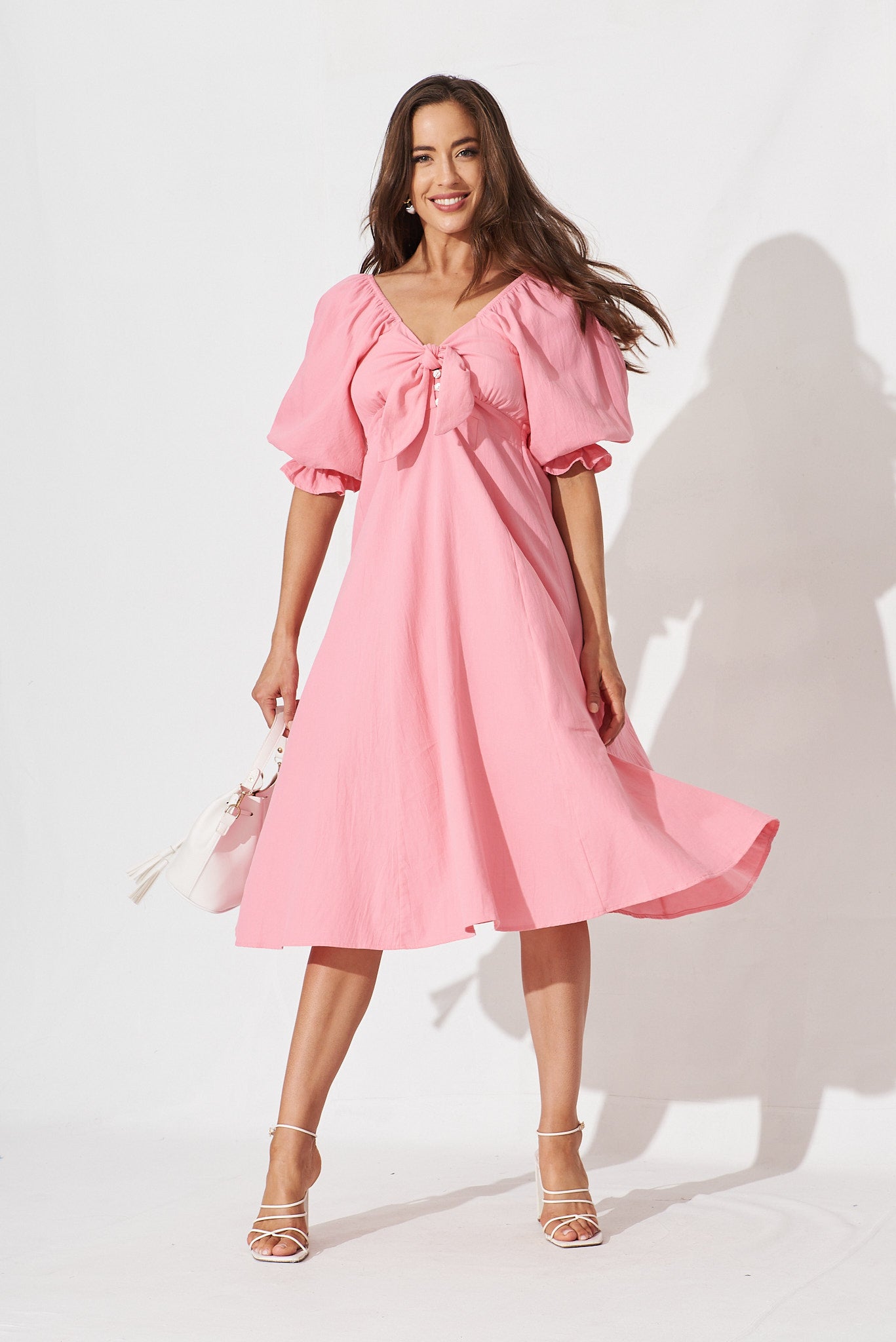 Ruthie Midi Dress In Pink Cotton - full length