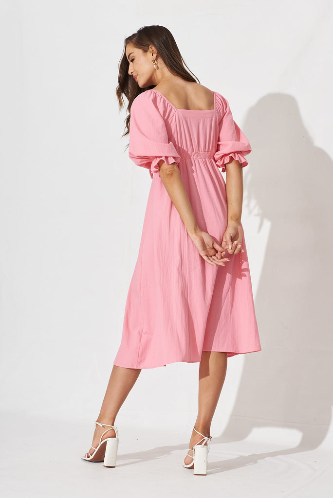 Ruthie Midi Dress In Pink Cotton - back