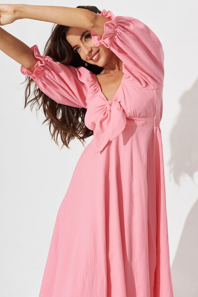 Ruthie Midi Dress In Pink Cotton - front