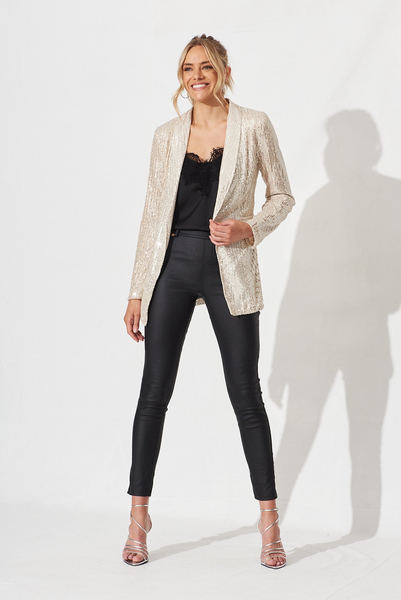 Jackie Blazer In Pale Gold Sequin - full length