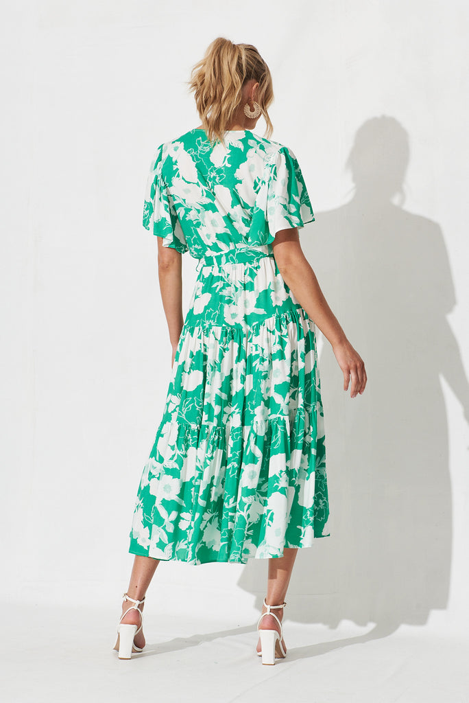 Kit Maxi Dress In Green With White Floral - back