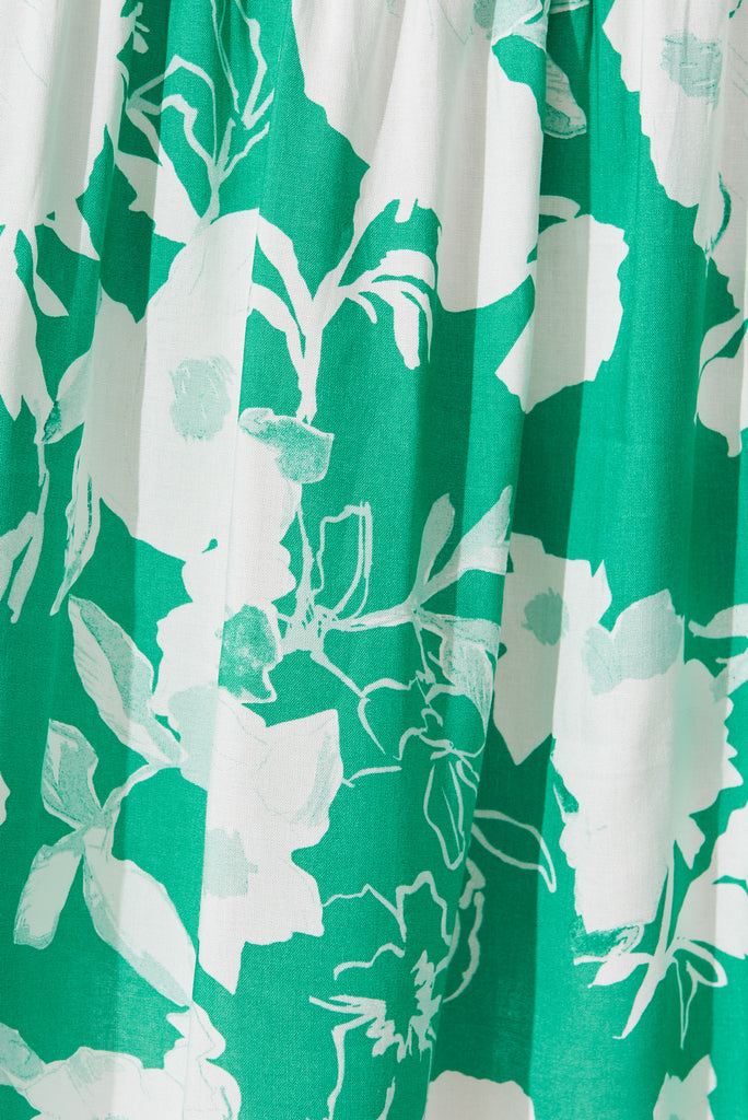 Kit Maxi Dress In Green With White Floral - fabric