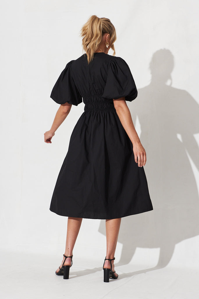 Ilina Midi Dress In Black Cotton - back
