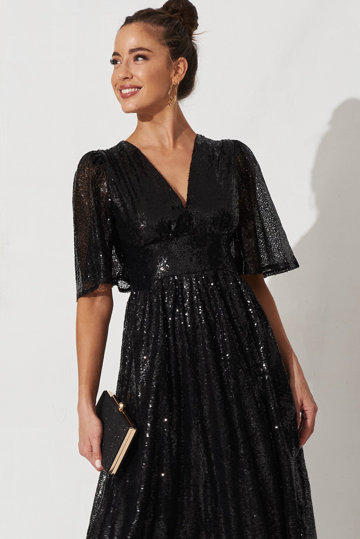 Livorno Midi Dress In Black Sequin St Frock