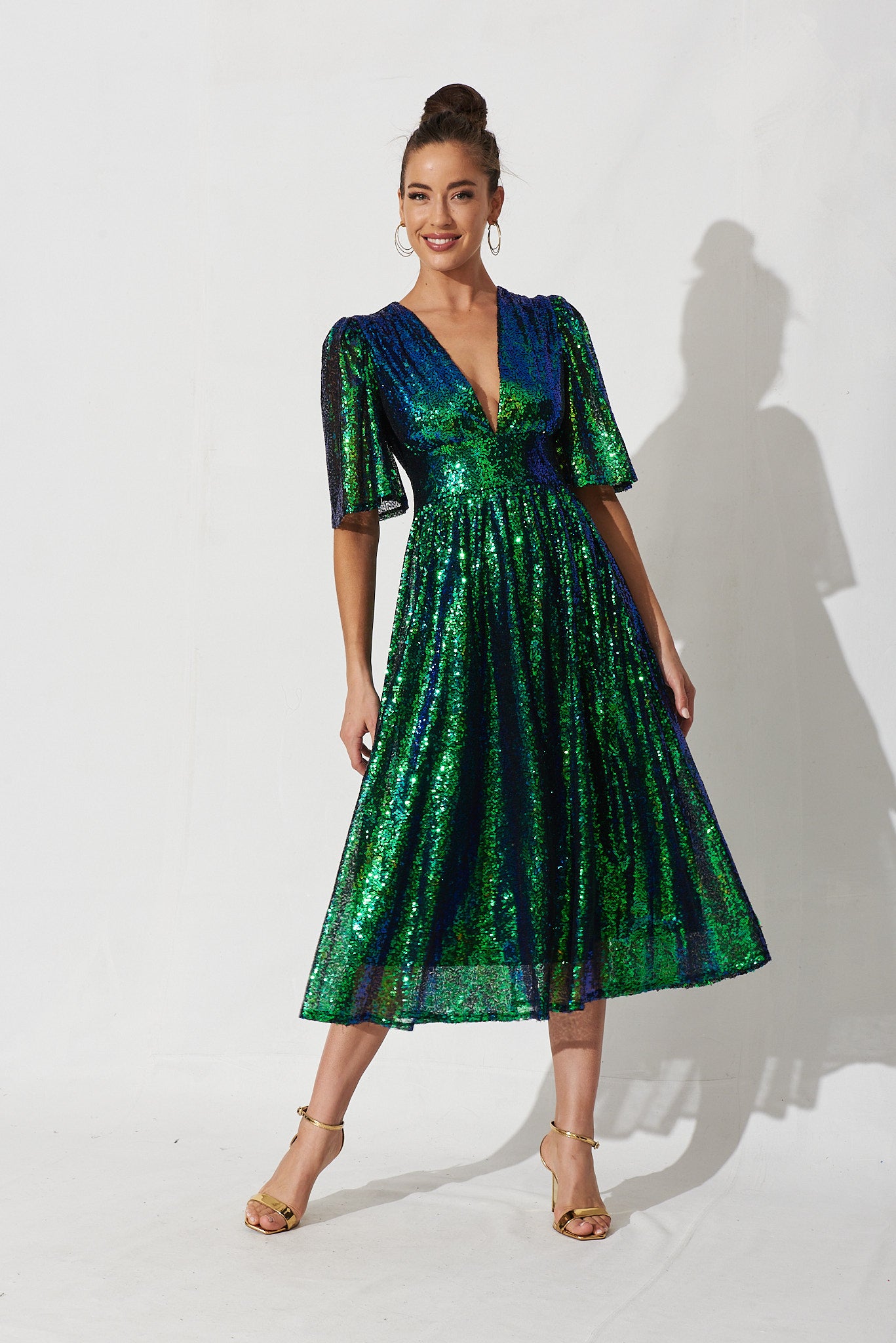 Livorno Midi Dress In Green Sequin St Frock Livorno Midi Dress In Green Sequin St Frock