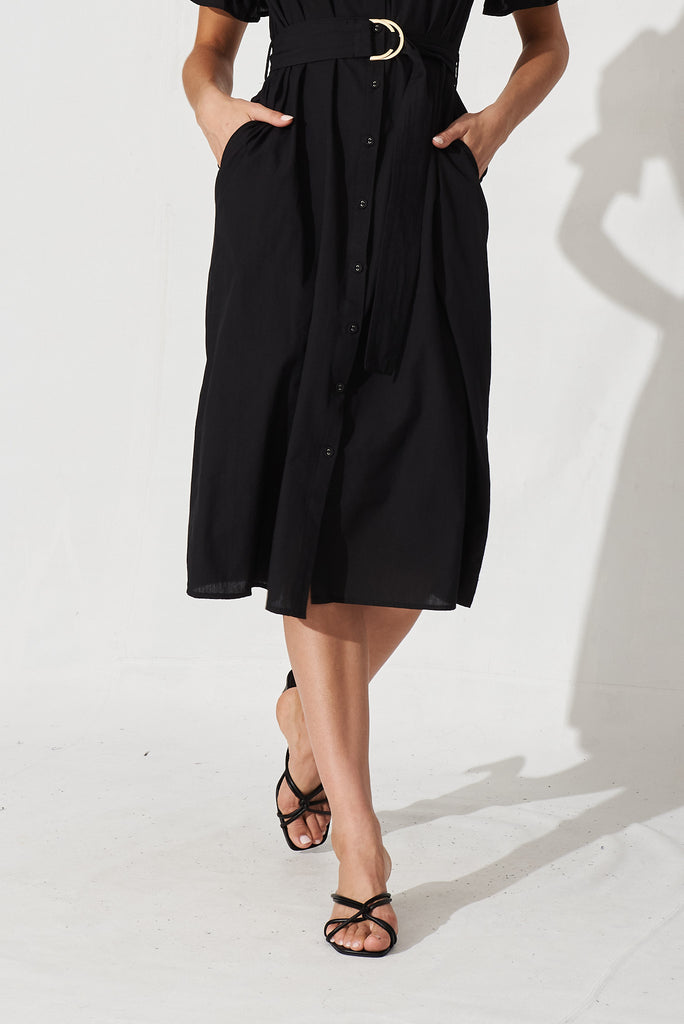 Sicilly Midi Shirt Dress In Black - detail
