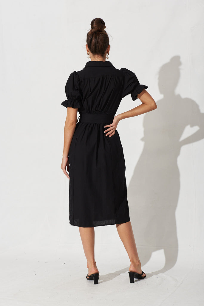 Sicilly Midi Shirt Dress In Black - back
