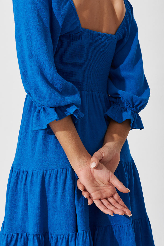 Bree Dress In Blue Linen Blend - detail